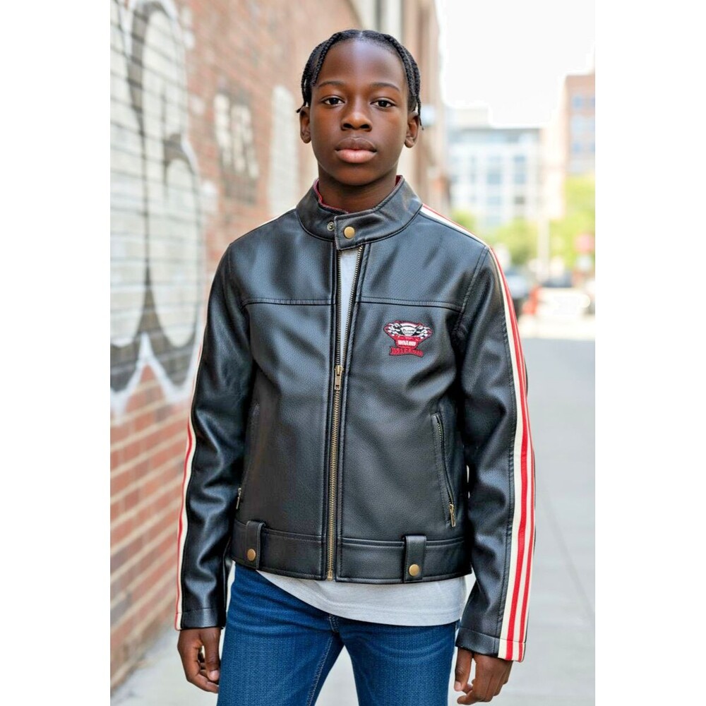 Y2K Mattel Hotwheels Childs Jacket Size 7 Synthetic Leather Black Lined